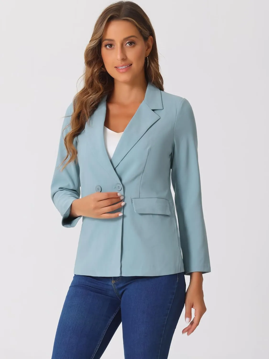 Allegra K Double Breasted Work Office Blazer for Women Long Sleeve Blazers Suit Jacket with Pocket Fall Fashion