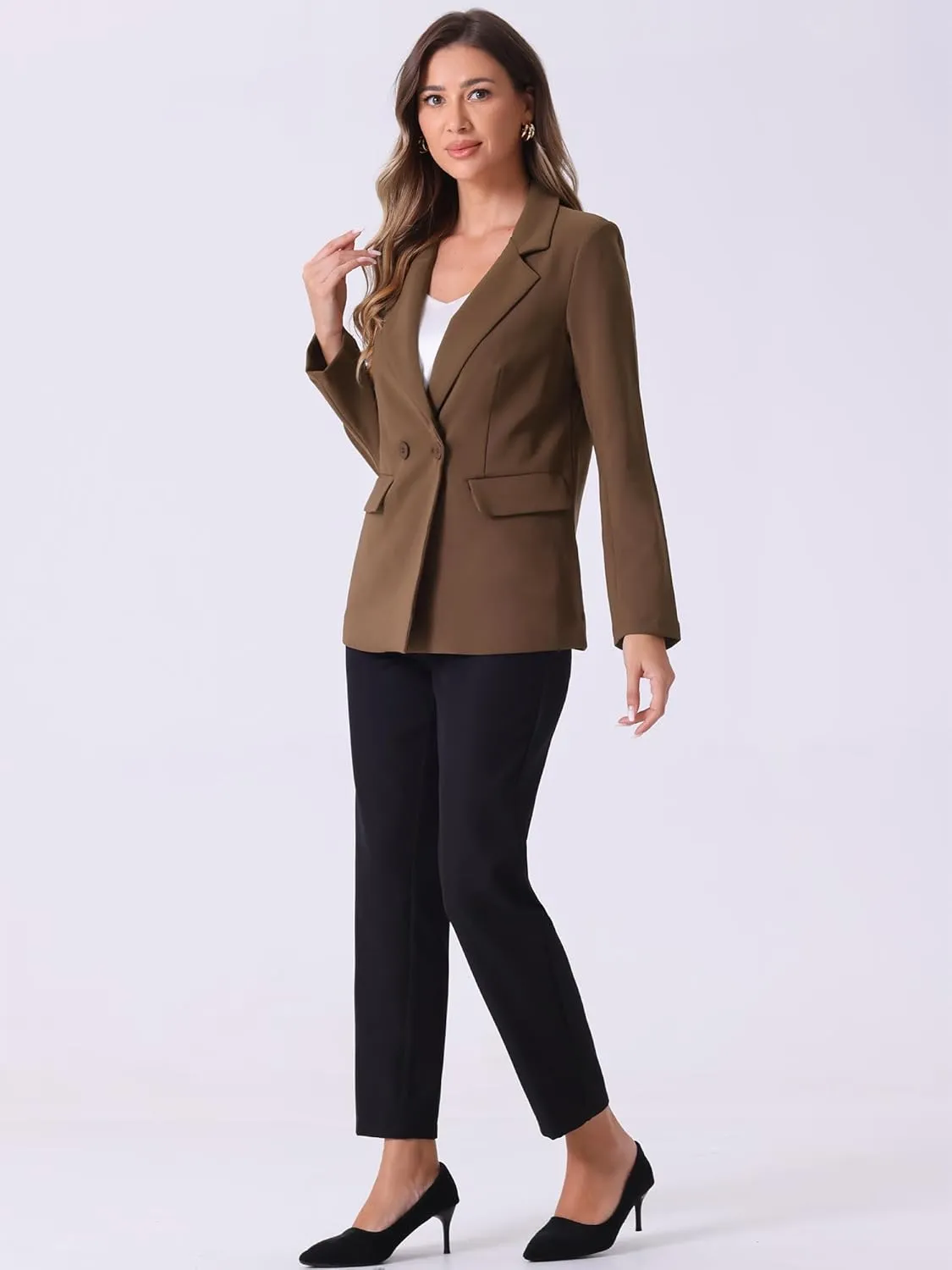 Allegra K Double Breasted Work Office Blazer for Women Long Sleeve Blazers Suit Jacket with Pocket Fall Fashion