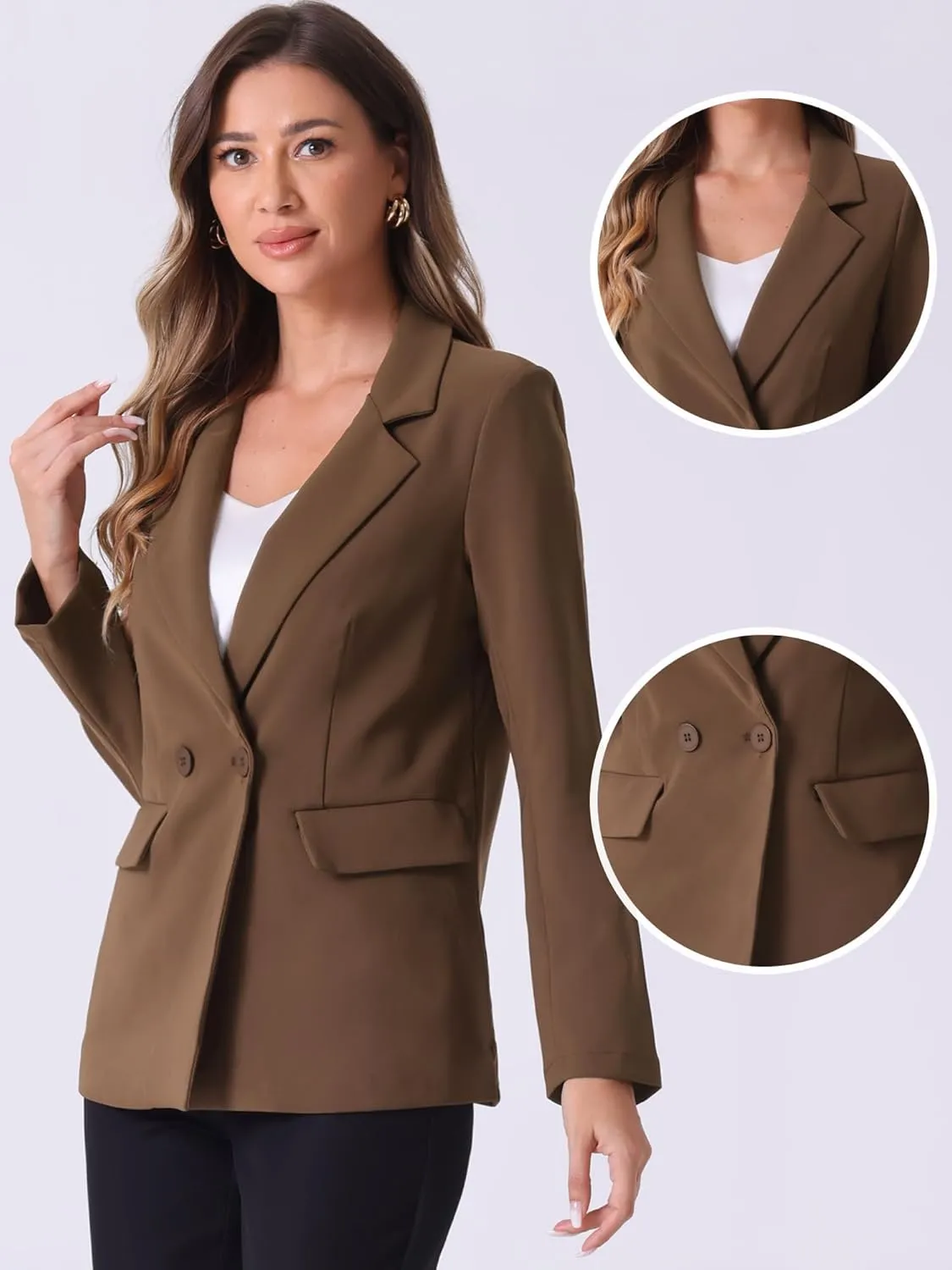 Allegra K Double Breasted Work Office Blazer for Women Long Sleeve Blazers Suit Jacket with Pocket Fall Fashion