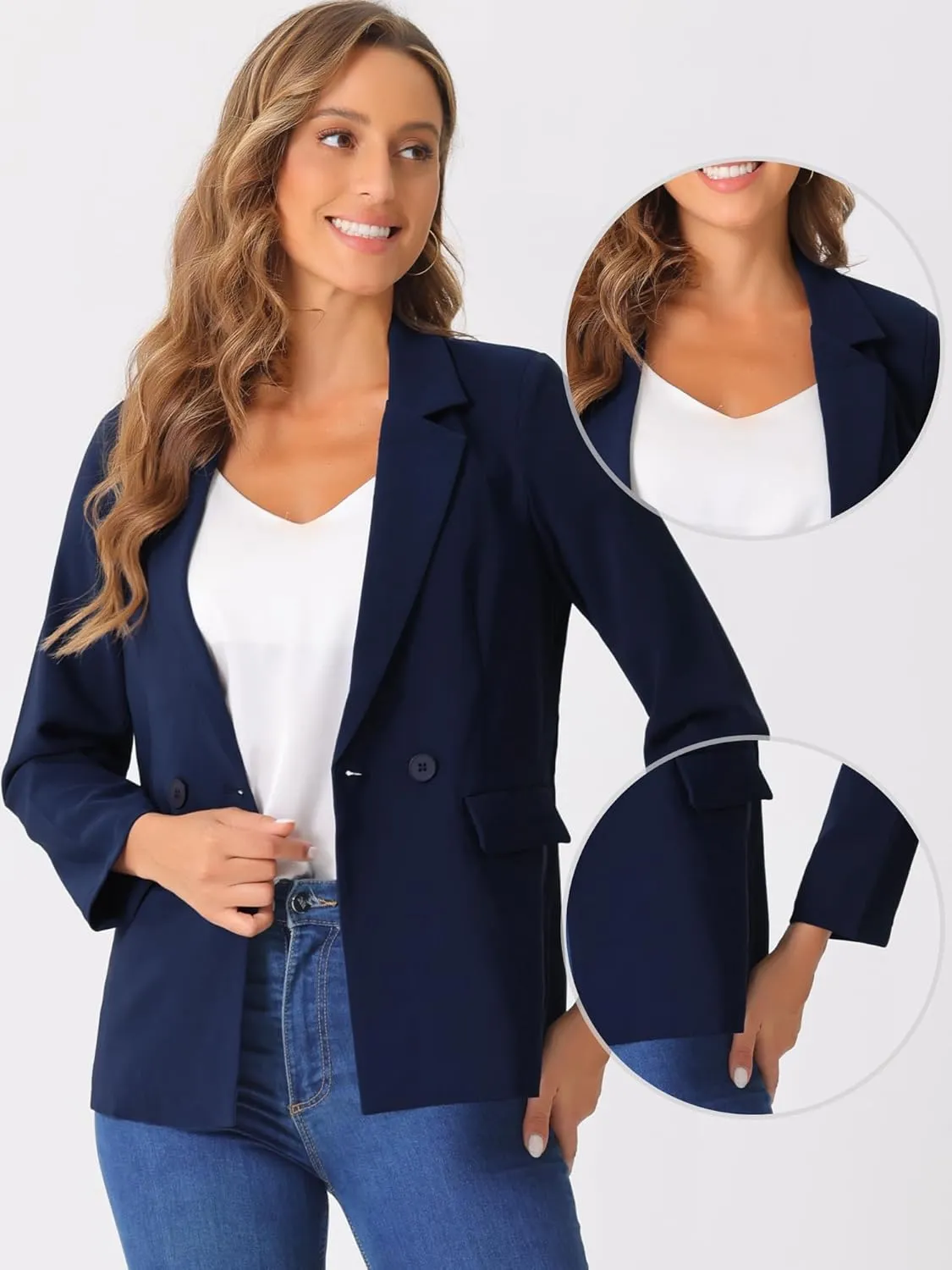 Allegra K Double Breasted Work Office Blazer for Women Long Sleeve Blazers Suit Jacket with Pocket Fall Fashion