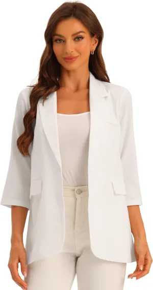 Allegra K Work Office 3/4 Sleeve Business Casual Outfits Blazers for Women's Lapel Collar Dressy Casual Suit Jacket