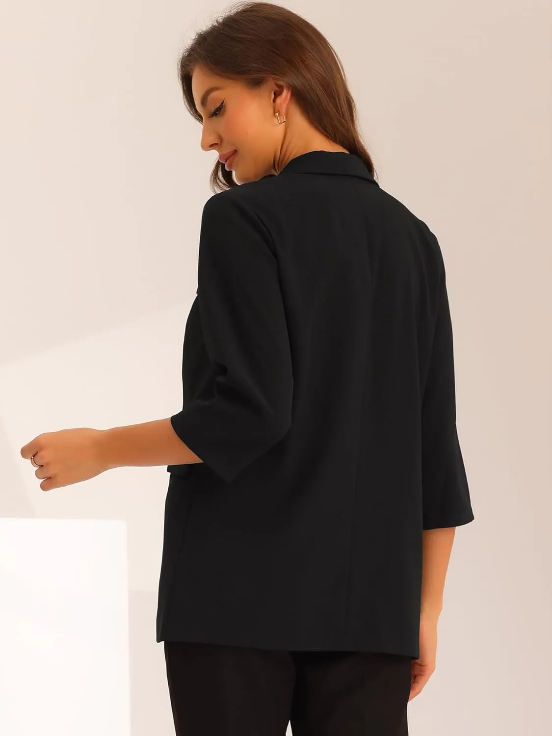 Allegra K Work Office 3/4 Sleeve Business Casual Outfits Blazers for Women's Lapel Collar Dressy Casual Suit Jacket