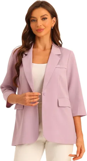 Allegra K Work Office 3/4 Sleeve Business Casual Outfits Blazers for Women's Lapel Collar Dressy Casual Suit Jacket