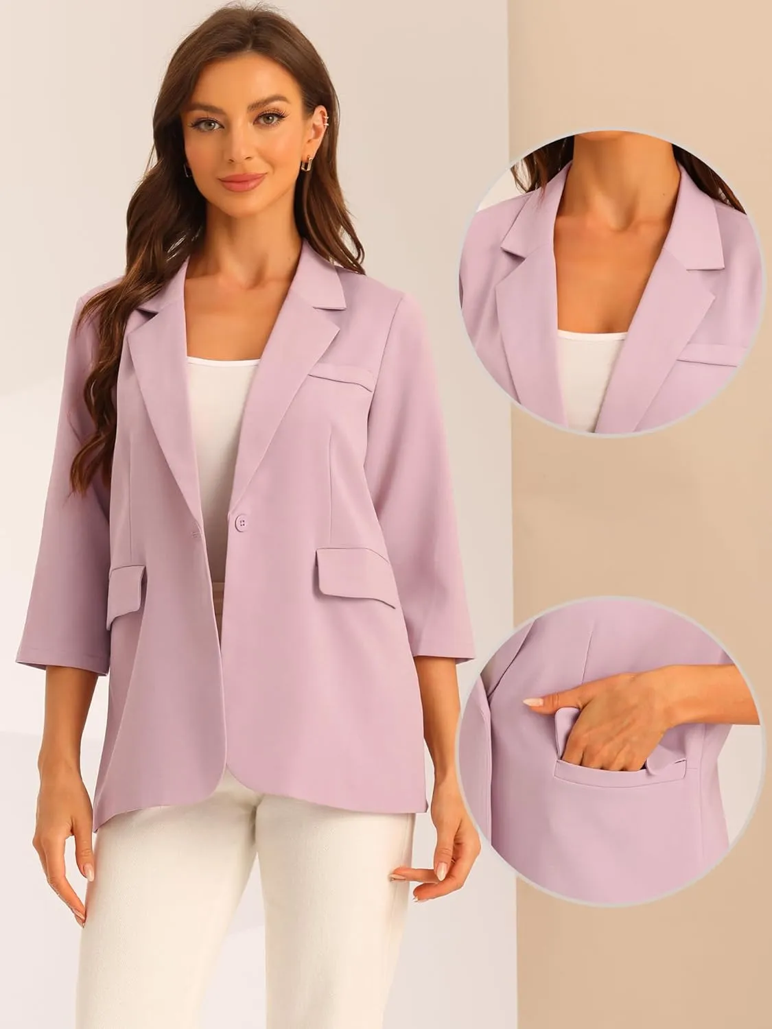 Allegra K Work Office 3/4 Sleeve Business Casual Outfits Blazers for Women's Lapel Collar Dressy Casual Suit Jacket