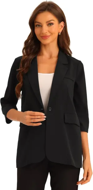 Allegra K Work Office 3/4 Sleeve Business Casual Outfits Blazers for Women's Lapel Collar Dressy Casual Suit Jacket