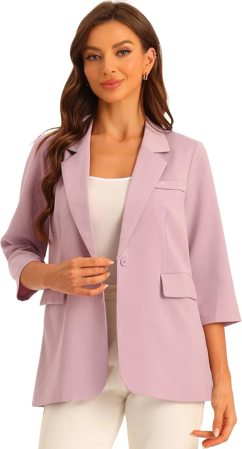 Allegra K Work Office 3/4 Sleeve Business Casual Outfits Blazers for Women's Lapel Collar Dressy Casual Suit Jacket