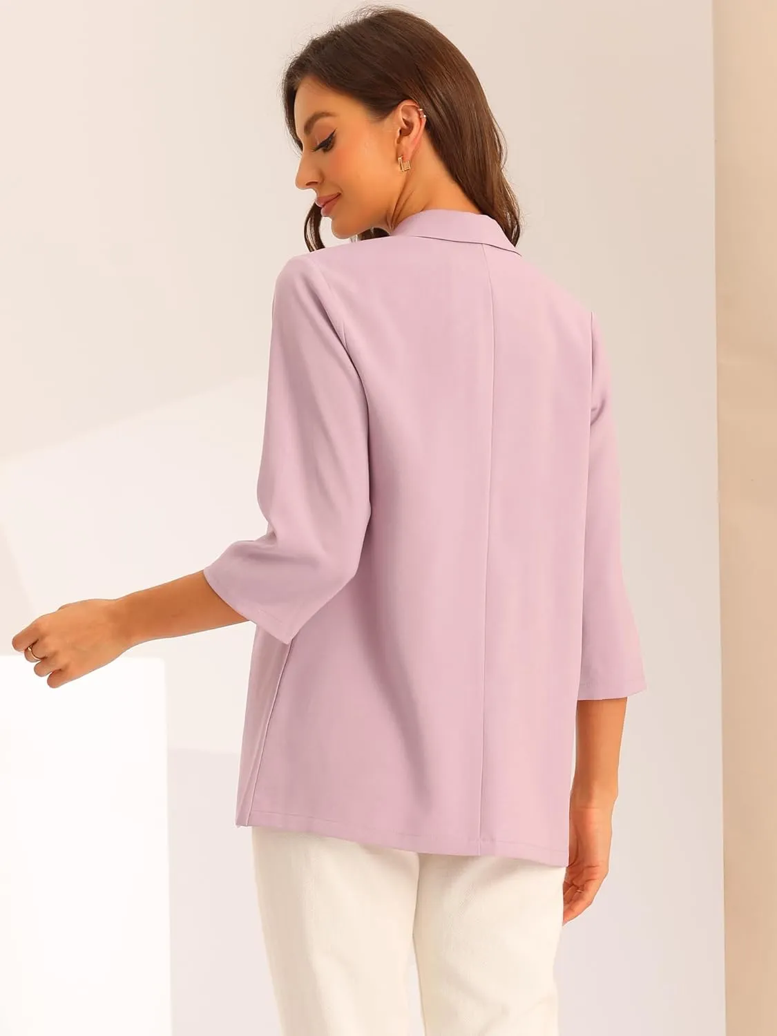 Allegra K Work Office 3/4 Sleeve Business Casual Outfits Blazers for Women's Lapel Collar Dressy Casual Suit Jacket