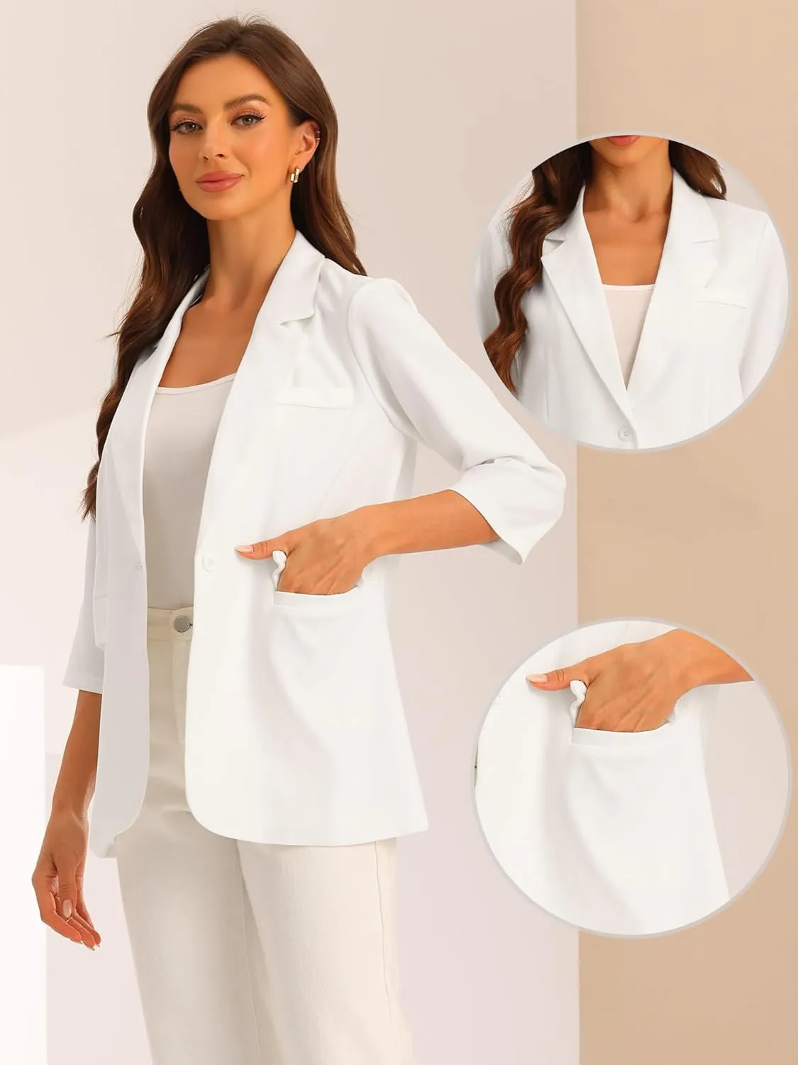 Allegra K Work Office 3/4 Sleeve Business Casual Outfits Blazers for Women's Lapel Collar Dressy Casual Suit Jacket
