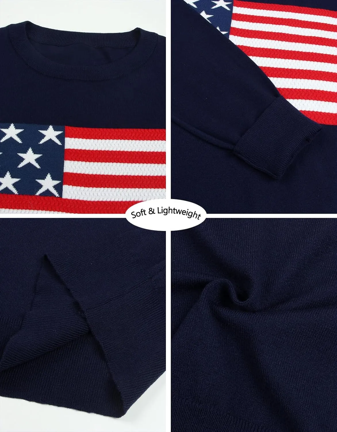 Alsol Lamesa Womens American Flag Sweater Soft Lightweight Long Sleeve Crew Neck Pullover Sweaters