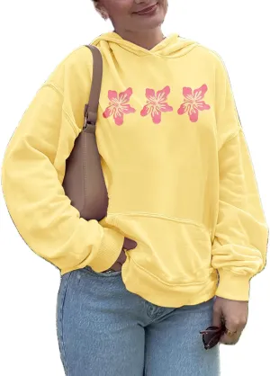 Amiblvowa Graphic Hoodies for Women Teen Girls Oversized Vintage Embroidery Floral Sweatshirts Y2k Cute Beach Preppy Clothes