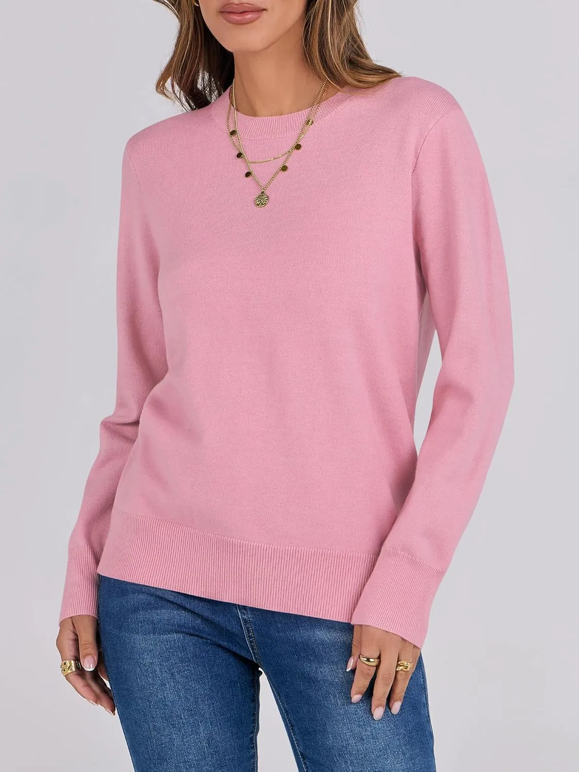 ANRABESS Women's Long Sleeve Crewneck Classic 2025 Fall Soft Loose Fit Basic Pullover Sweaters Top