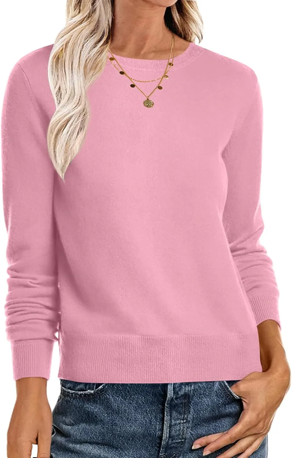 ANRABESS Women's Long Sleeve Crewneck Classic 2025 Fall Soft Loose Fit Basic Pullover Sweaters Top