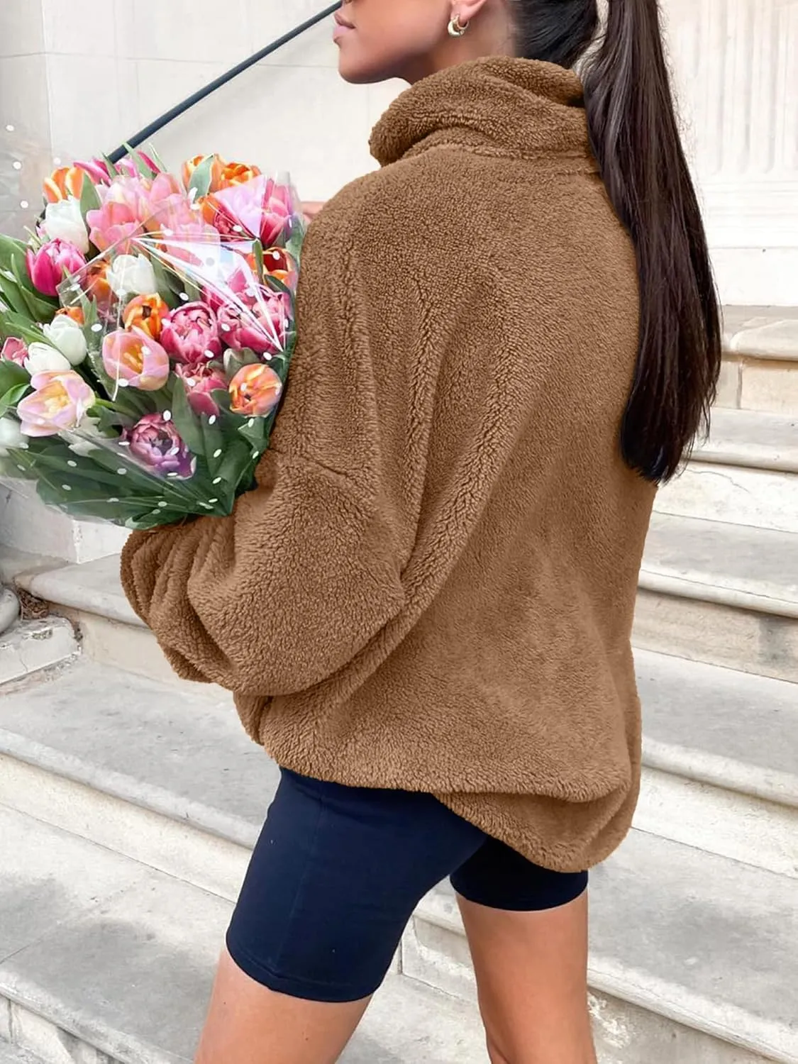 ANRABESS Women's Zip Up Sweatshirt Sherpa Fuzzy Fleece Hoodies Cozy Pullover Soft Sweaters Tops 2024 Fall Trendy Clothes