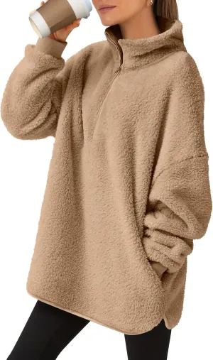 ANRABESS Women's Zip Up Sweatshirt Sherpa Fuzzy Fleece Hoodies Cozy Pullover Soft Sweaters Tops 2024 Fall Trendy Clothes