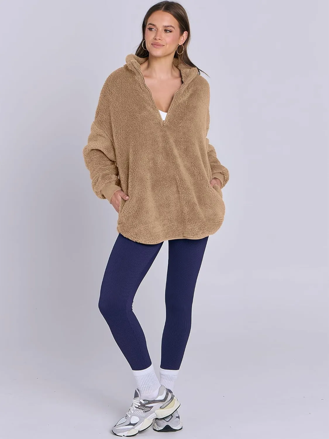 ANRABESS Women's Zip Up Sweatshirt Sherpa Fuzzy Fleece Hoodies Cozy Pullover Soft Sweaters Tops 2024 Fall Trendy Clothes