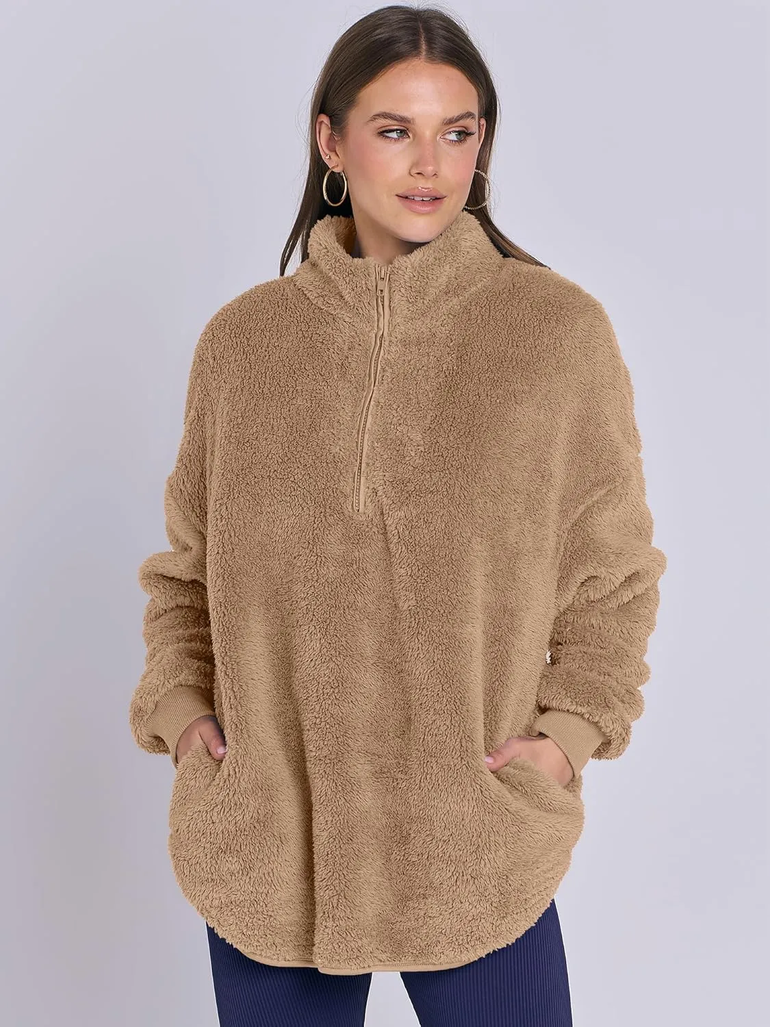 ANRABESS Women's Zip Up Sweatshirt Sherpa Fuzzy Fleece Hoodies Cozy Pullover Soft Sweaters Tops 2024 Fall Trendy Clothes