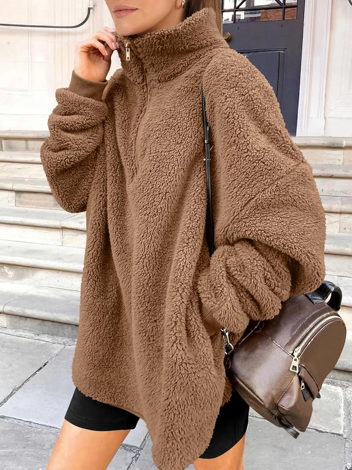 ANRABESS Women's Zip Up Sweatshirt Sherpa Fuzzy Fleece Hoodies Cozy Pullover Soft Sweaters Tops 2024 Fall Trendy Clothes