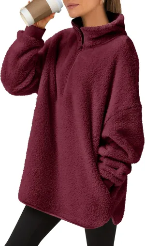 ANRABESS Women's Zip Up Sweatshirt Sherpa Fuzzy Fleece Hoodies Cozy Pullover Soft Sweaters Tops 2024 Fall Trendy Clothes
