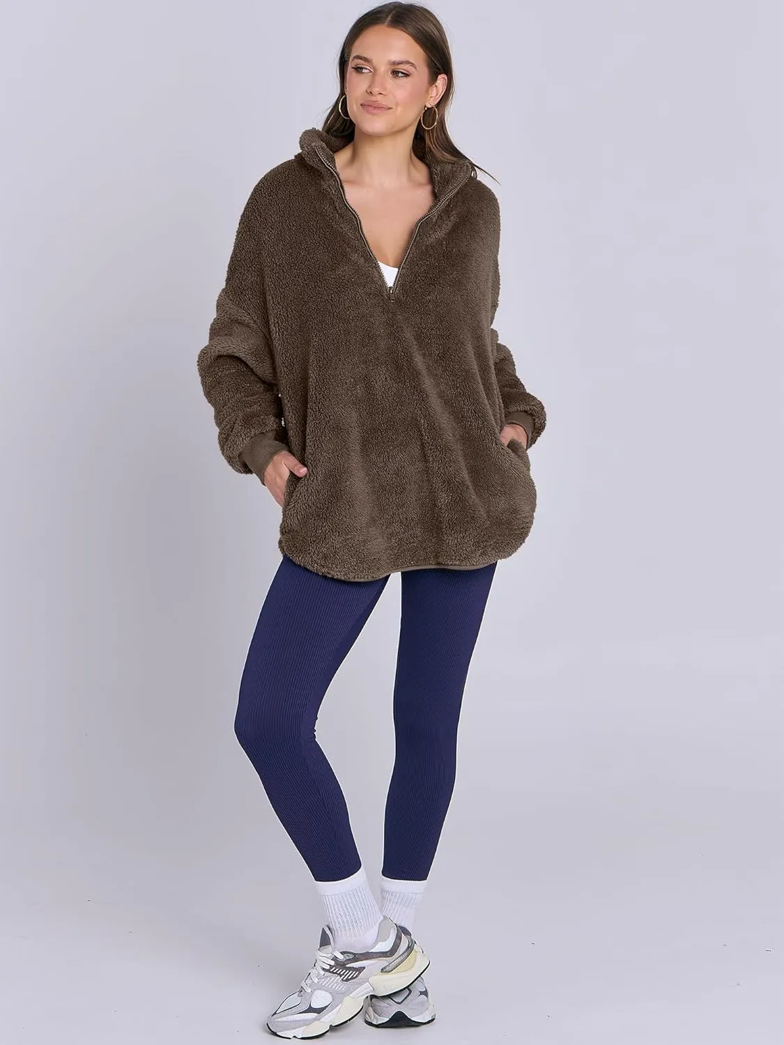 ANRABESS Women's Zip Up Sweatshirt Sherpa Fuzzy Fleece Hoodies Cozy Pullover Soft Sweaters Tops 2024 Fall Trendy Clothes
