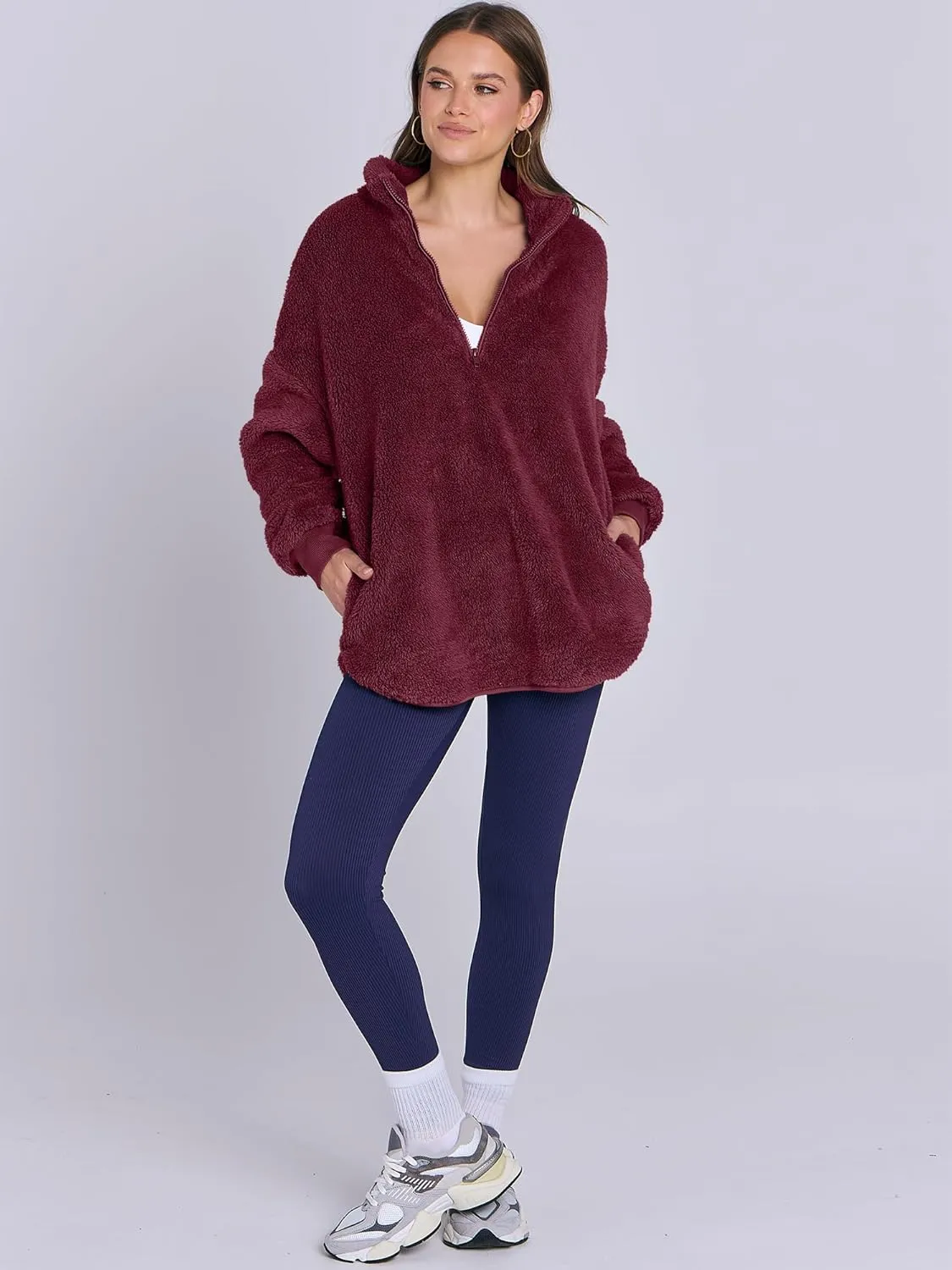 ANRABESS Women's Zip Up Sweatshirt Sherpa Fuzzy Fleece Hoodies Cozy Pullover Soft Sweaters Tops 2024 Fall Trendy Clothes