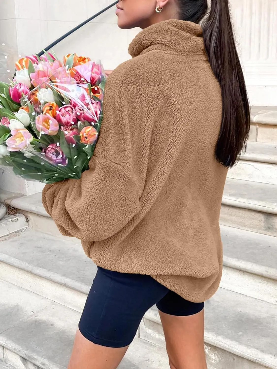 ANRABESS Women's Zip Up Sweatshirt Sherpa Fuzzy Fleece Hoodies Cozy Pullover Soft Sweaters Tops 2024 Fall Trendy Clothes