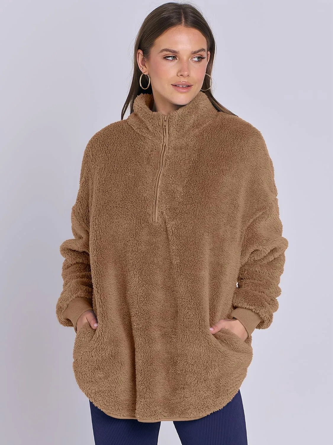 ANRABESS Women's Zip Up Sweatshirt Sherpa Fuzzy Fleece Hoodies Cozy Pullover Soft Sweaters Tops 2024 Fall Trendy Clothes
