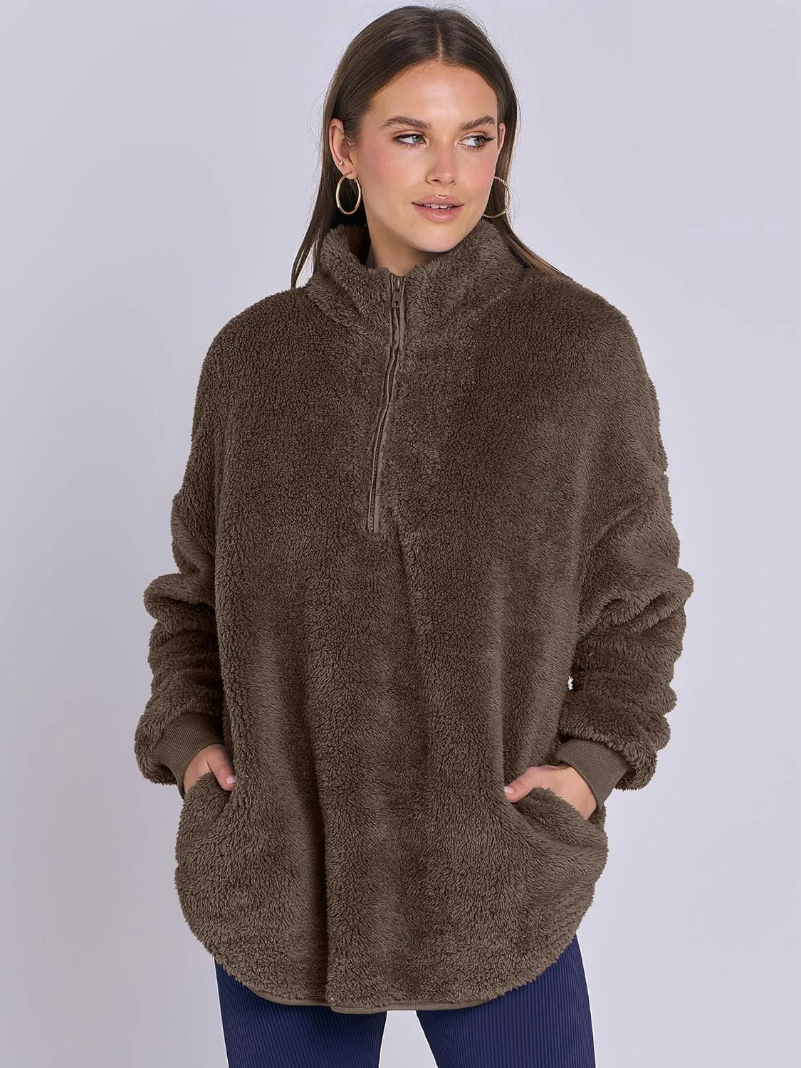 ANRABESS Women's Zip Up Sweatshirt Sherpa Fuzzy Fleece Hoodies Cozy Pullover Soft Sweaters Tops 2024 Fall Trendy Clothes