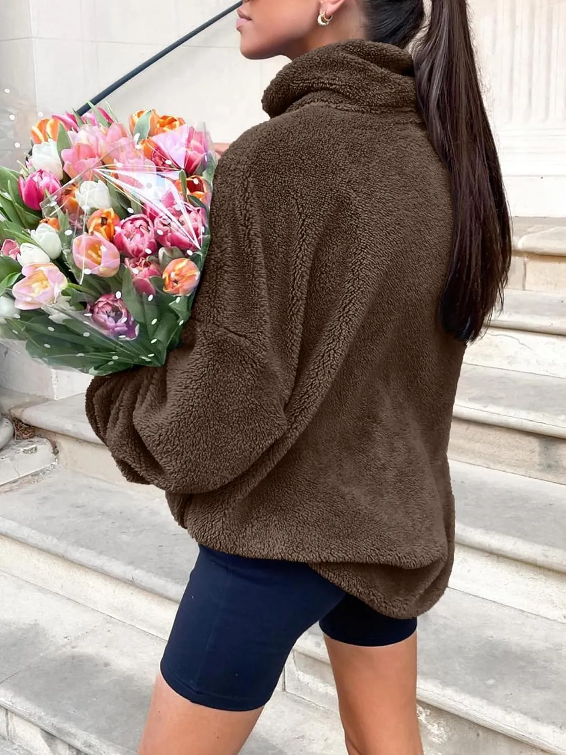 ANRABESS Women's Zip Up Sweatshirt Sherpa Fuzzy Fleece Hoodies Cozy Pullover Soft Sweaters Tops 2024 Fall Trendy Clothes