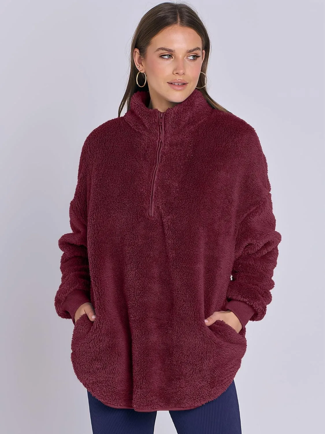 ANRABESS Women's Zip Up Sweatshirt Sherpa Fuzzy Fleece Hoodies Cozy Pullover Soft Sweaters Tops 2024 Fall Trendy Clothes