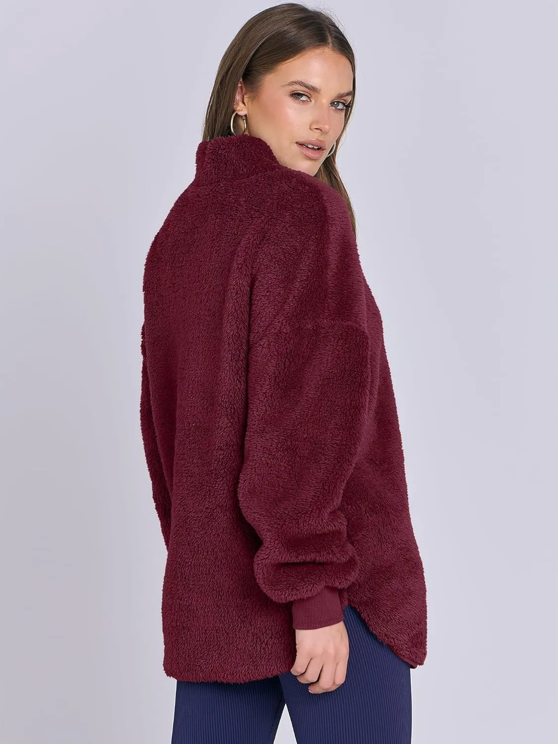 ANRABESS Women's Zip Up Sweatshirt Sherpa Fuzzy Fleece Hoodies Cozy Pullover Soft Sweaters Tops 2024 Fall Trendy Clothes