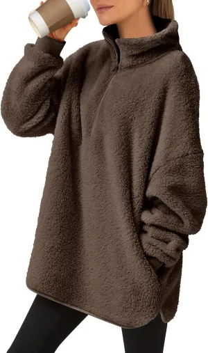 ANRABESS Women's Zip Up Sweatshirt Sherpa Fuzzy Fleece Hoodies Cozy Pullover Soft Sweaters Tops 2024 Fall Trendy Clothes