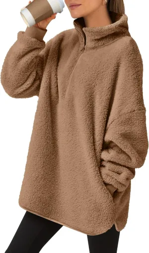 ANRABESS Women's Zip Up Sweatshirt Sherpa Fuzzy Fleece Hoodies Cozy Pullover Soft Sweaters Tops 2024 Fall Trendy Clothes