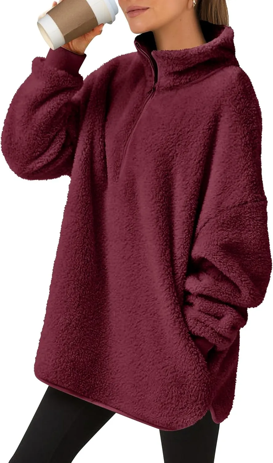 ANRABESS Women's Zip Up Sweatshirt Sherpa Fuzzy Fleece Hoodies Cozy Pullover Soft Sweaters Tops 2024 Fall Trendy Clothes