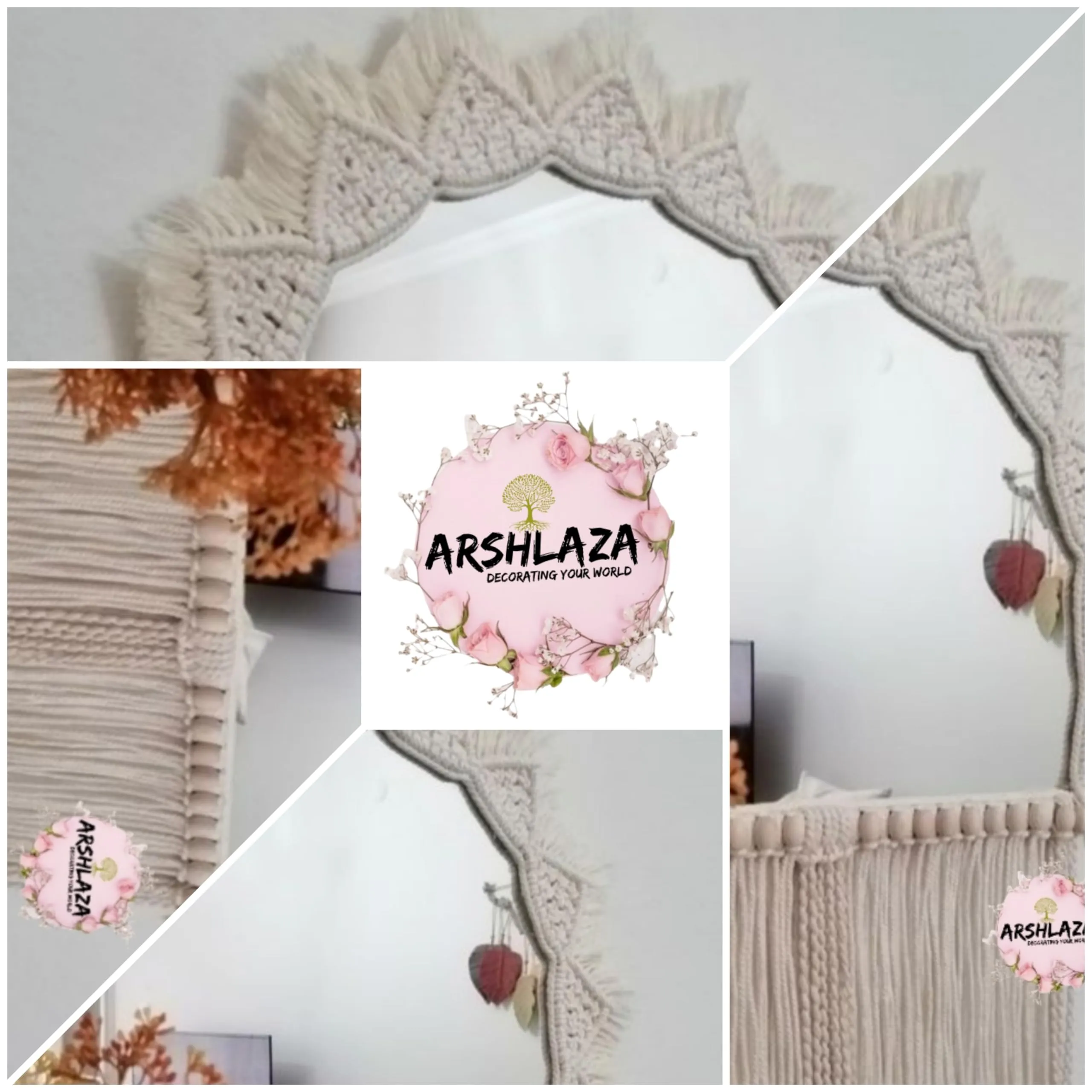 ARSHLAZA Macrame Hanging Wall Mirror with Macrame Round Mirror Art Boho Decor Macrame Decorative Mirror [MR1]