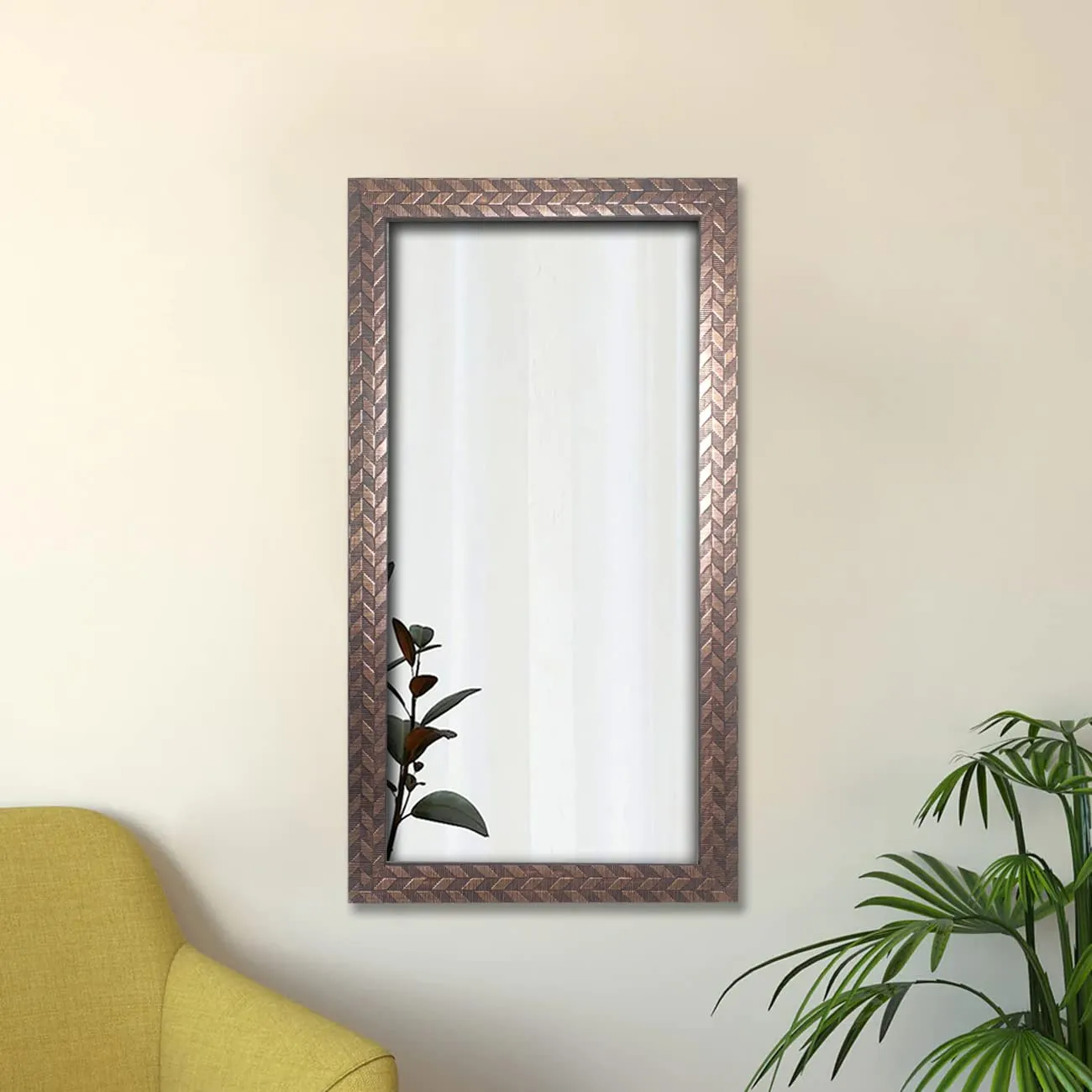 Art Street Textured Design Decorative Wall Mirror, Wall Mount Rectangular Makeup Mirror, Decorative Looking Glass with Frame for Home, Bathroom & Living Room (25.4x13.4 Inches, Golden Brown)