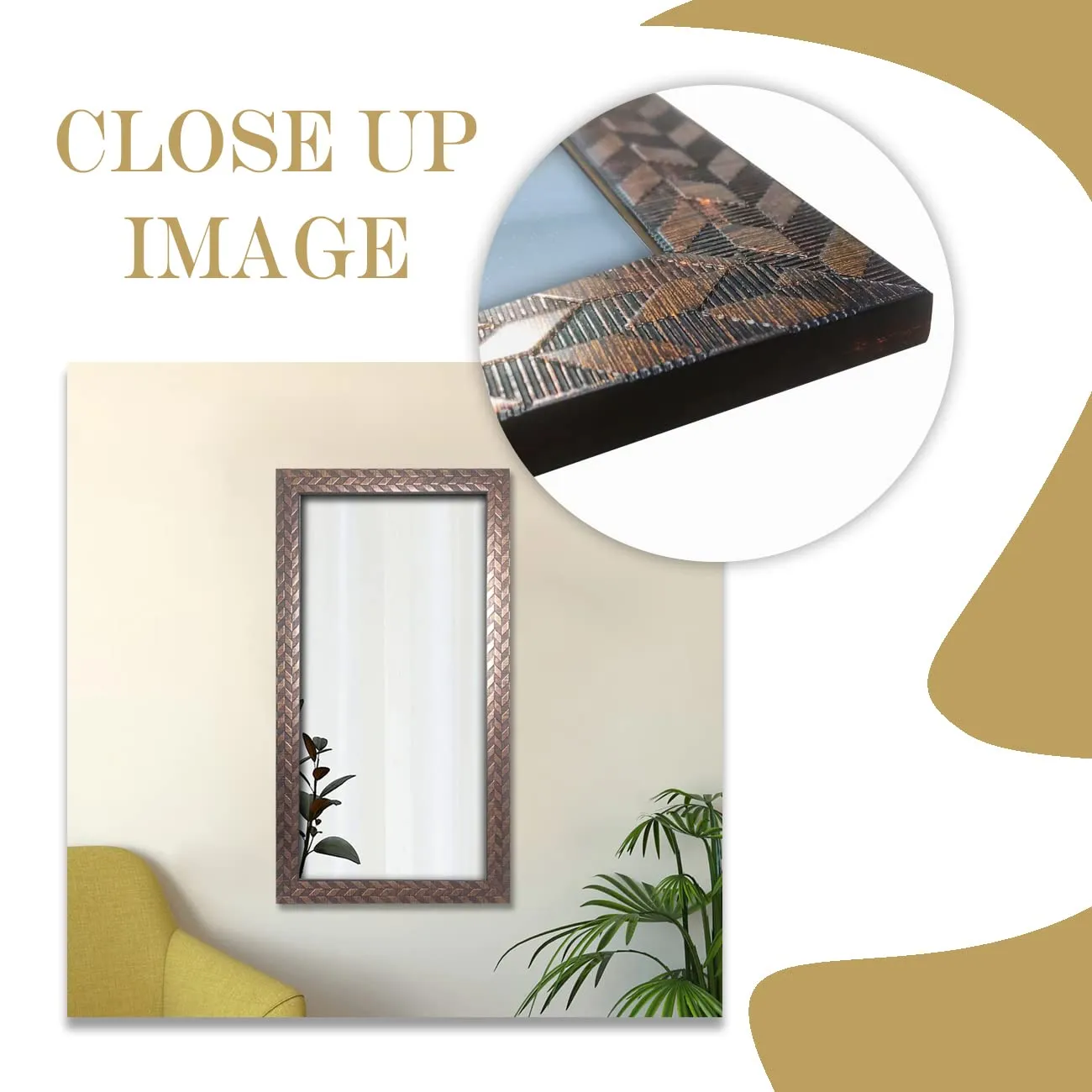 Art Street Textured Design Decorative Wall Mirror, Wall Mount Rectangular Makeup Mirror, Decorative Looking Glass with Frame for Home, Bathroom & Living Room (25.4x13.4 Inches, Golden Brown)