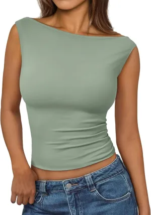 AUTOMET Womens Going Out Tank Tops Sleeveless Summer 2025 Trendy Cute Shirts Boat Neck Basic Y2K Fashion Outfit Clothes