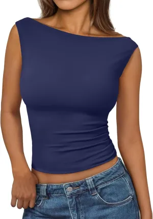 AUTOMET Womens Going Out Tank Tops Sleeveless Summer 2025 Trendy Cute Shirts Boat Neck Basic Y2K Fashion Outfit Clothes