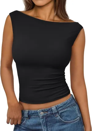 AUTOMET Womens Going Out Tank Tops Sleeveless Summer 2025 Trendy Cute Shirts Boat Neck Basic Y2K Fashion Outfit Clothes