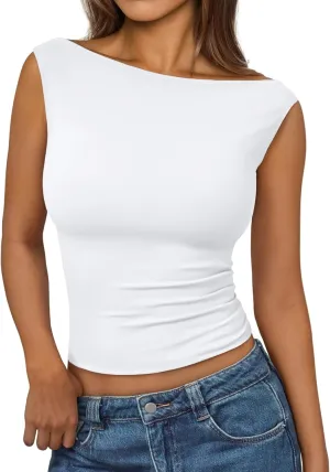 AUTOMET Womens Going Out Tank Tops Sleeveless Summer 2025 Trendy Cute Shirts Boat Neck Basic Y2K Fashion Outfit Clothes