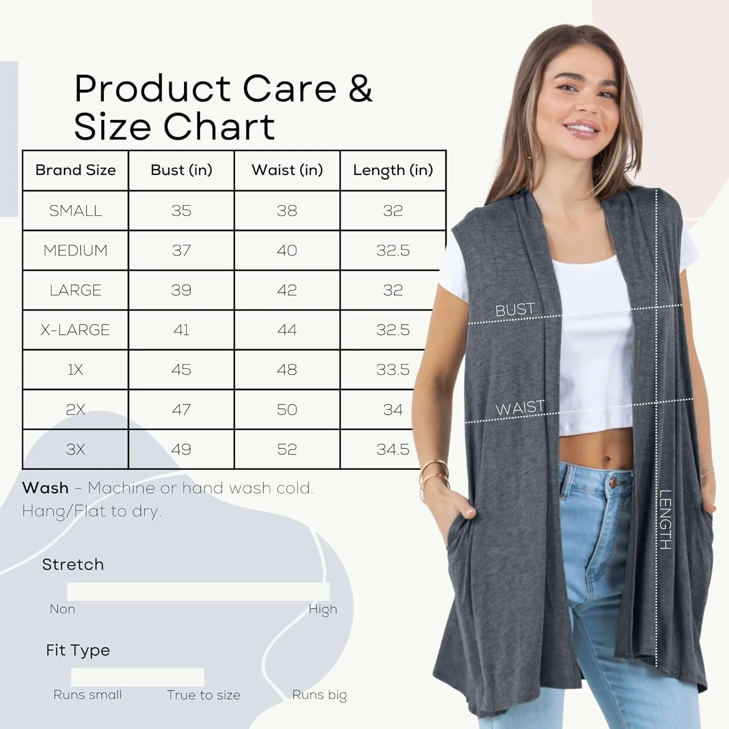 Azules Sleeveless Long Cardigans for Women with Side Pockets - Summer Vest Open Front Light Women's Cardigan Dressy Blazer