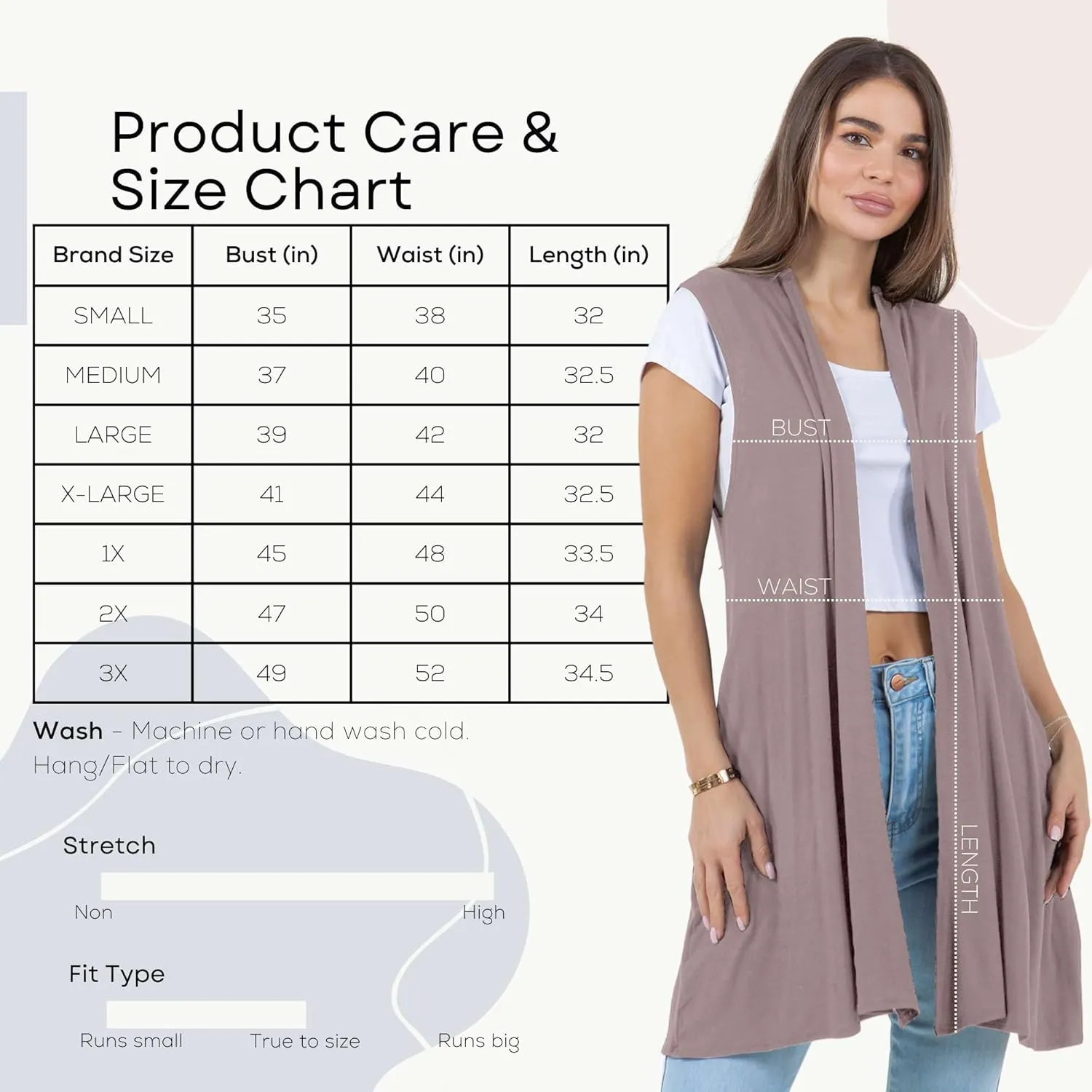 Azules Sleeveless Long Cardigans for Women with Side Pockets - Summer Vest Open Front Light Women's Cardigan Dressy Blazer
