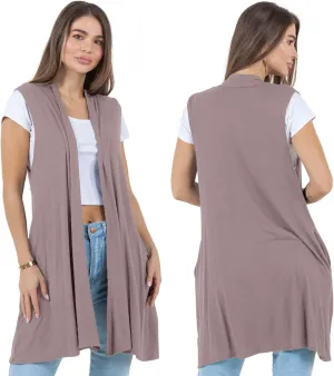 Azules Sleeveless Long Cardigans for Women with Side Pockets - Summer Vest Open Front Light Women's Cardigan Dressy Blazer