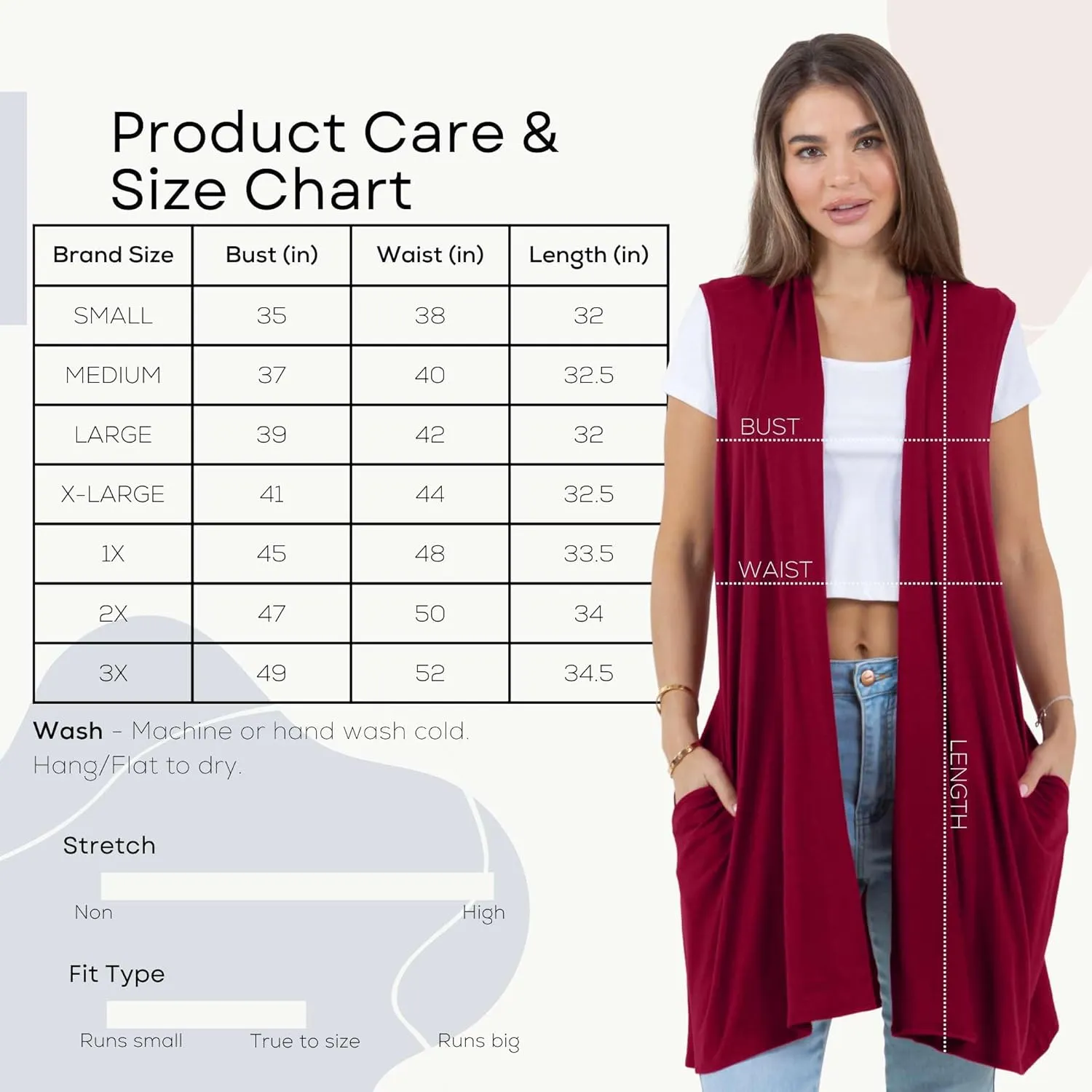 Azules Sleeveless Long Cardigans for Women with Side Pockets - Summer Vest Open Front Light Women's Cardigan Dressy Blazer