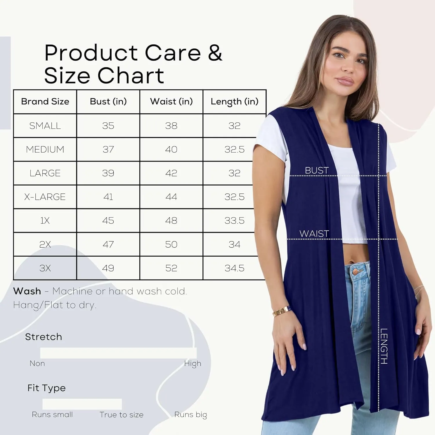 Azules Sleeveless Long Cardigans for Women with Side Pockets - Summer Vest Open Front Light Women's Cardigan Dressy Blazer