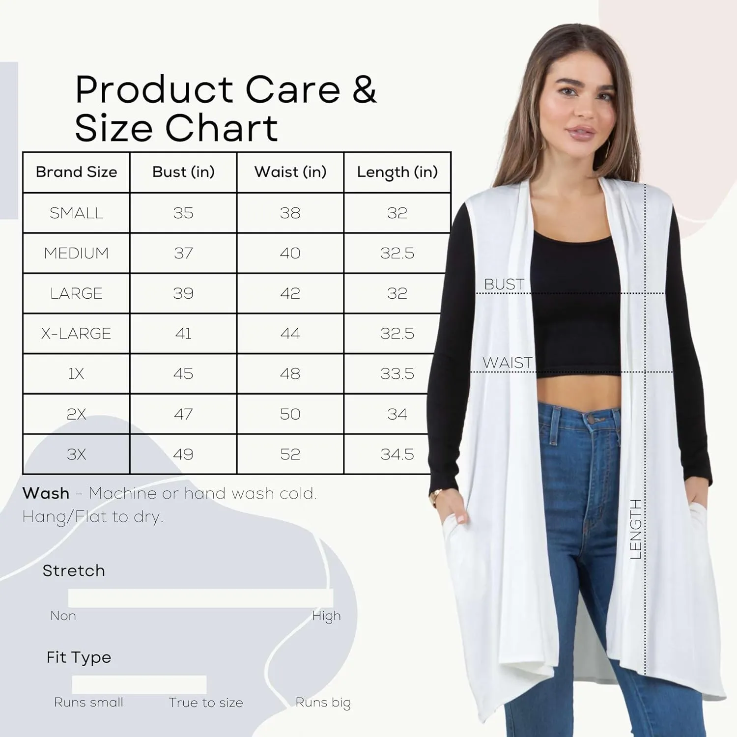 Azules Sleeveless Long Cardigans for Women with Side Pockets - Summer Vest Open Front Light Women's Cardigan Dressy Blazer