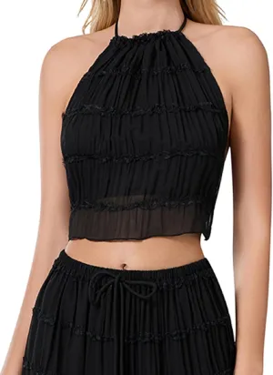 Backless Halter Tops for Women Y2k Tie Back Ruffle Cami Top Sleeveless Smocked Going Out Tank Vest