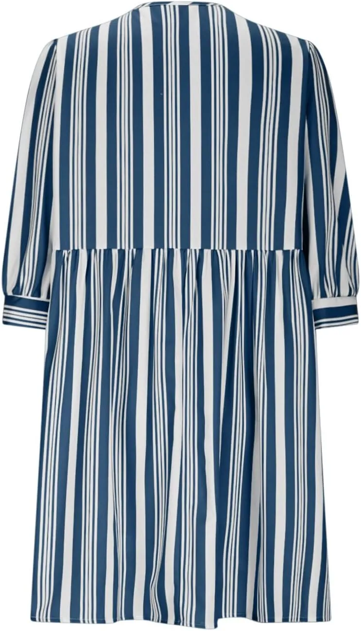 Beach Dress 2025 Women Hollow Out Three Quarter Sleeve Babydoll Dresses Elegant Tie Front Striped Mini Dresses