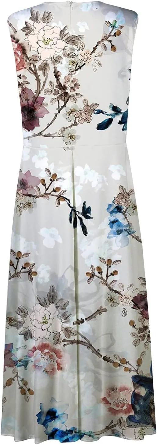 Beach Dresses for Women Summer Trendy Elegant V Neck Wrap Floral Boho Dress Flowy Ruched Maxi Dress