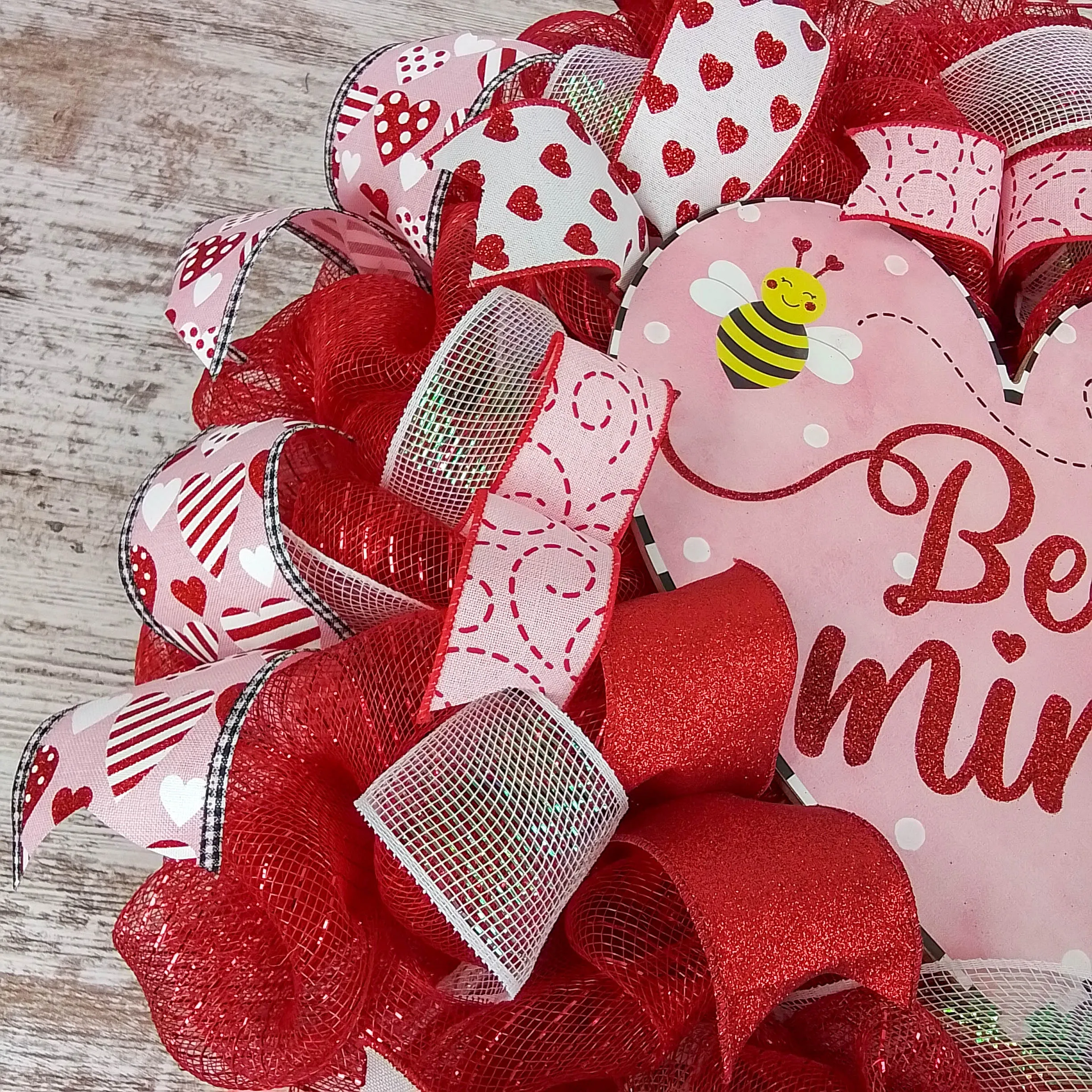 Bee Mine Valentine's Day Wreath - Red White V-Day